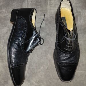 Zelli Dress Shoes Mens Size 12M Black Oxford  Leather Lace Up Square Toe